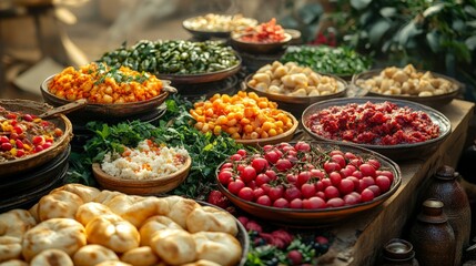 Ancient Festival Celebration with Bright Orange Flowers