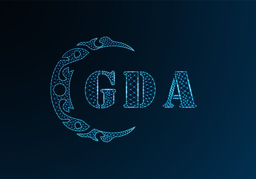 Low poly letter logo GDA design. GDA letter logo low poly vector design on blue color gradient background. GDA logo low poly design