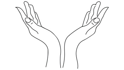 Illustration of Open Hands Reaching Upward with Empty Space on White Background