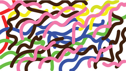 Curvy Lines on White Abstract Art Illustration Flat Design with Red Blue Green Yellow