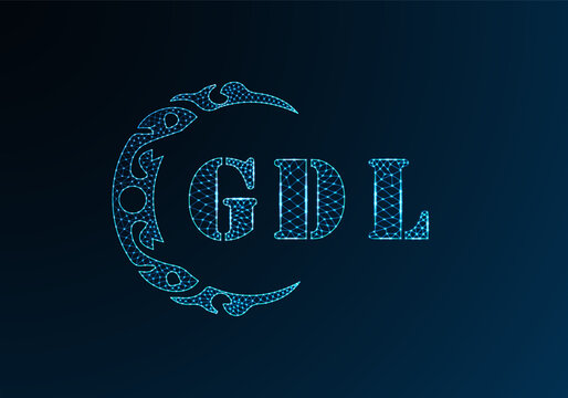 Low poly letter logo GDL design. GDL letter logo low poly vector design on blue color gradient background. GDL logo low poly design