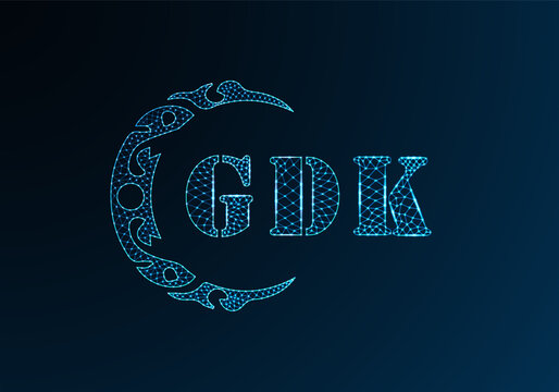 Low poly letter logo GDK design. GDK letter logo low poly vector design on blue color gradient background. GDK logo low poly design
