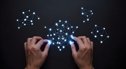 Hands Connecting a Glowing Network, a Metaphor for Strategy and Innovation
