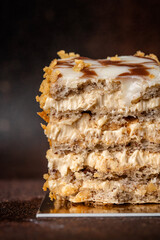mini esterhazy cake slice with caramel glaze