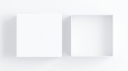 Two White Square Boxes Closed Gift Box And Open Box Mockup Display 