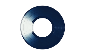Opaque blue vinyl record isolated against solid black, glowing