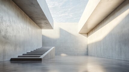 Obraz premium Interior concrete staircase with natural light from above minimalist architectural design.