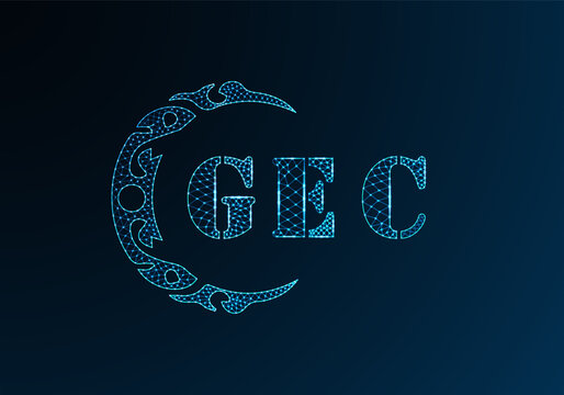 Low poly letter logo GEC design. GEC letter logo low poly vector design on blue color gradient background. GEC logo low poly design