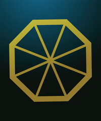 Golden geometric octagon shape with radial symmetry and clean line design on dark gradient background symbolizing structure balance precision and abstract modern concept for luxury decoration or art