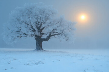 Fototapeta premium The Frozen Soul of an Oak Beneath Moonlight Storm