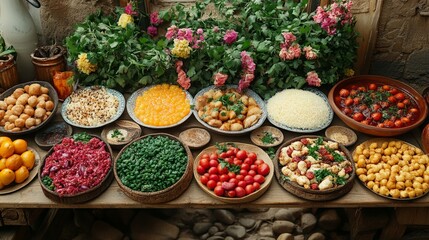 Traditional Indian Banquet with Marigold Flower Decorations