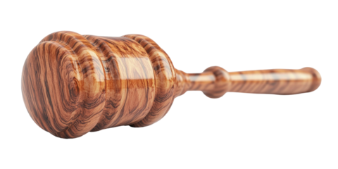 Polished wooden gavel lying horizontally on a black background