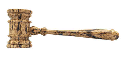 Wooden gavel with handle on black background