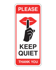 Keep Quiet Sign with Shushing Gesture and Text – High-Quality Vectorial Stock Image