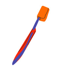 A toothbrush in an orange case. Protective cap for the toothbrush. A toothbrush for cleaning the oral cavity. Oral care, water treatments. Flat vector illustration on a light background.