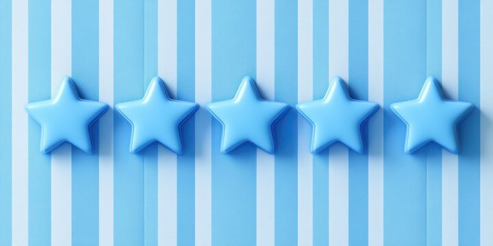 Five blue stars in a row all with the same size and blue background.