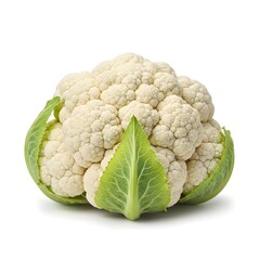 Whole white cauliflower with fresh green stem displayed clearly on transparent background, perfect for use in healthy eating promotions, vegetable guides, or grocery label designs