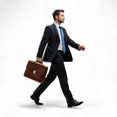 Businessman in suit and tie confidently walking with a briefcase modern professional career success isolated on transparent background