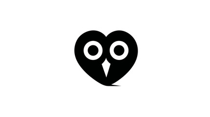 Fototapeta premium Minimalist black owl head in heart shape, symbolizing wisdom, love, and care. Graphic design concept for education or nature.