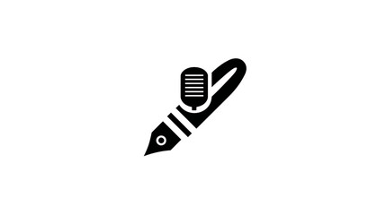 Podcasting and content creation icon: classic fountain pen merged with a microphone, symbolizing voice recording and authorship.