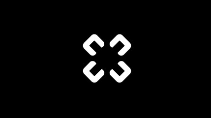 Obraz premium Abstract white geometric symbol on black background, modern minimalist icon representing target, connection, or full screen expansion