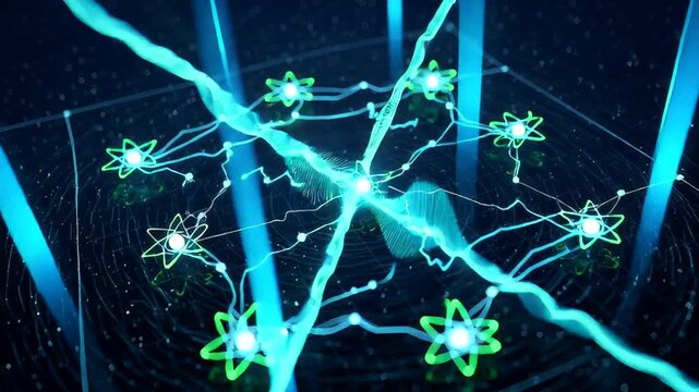 Abstract representation of energy waves with atomic structures in a digital space