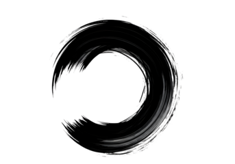 Abstract black ink circle brush stroke isolated on transparent background