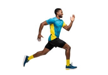 A fit individual sprinting with determination, capturing the essence of speed and athleticism