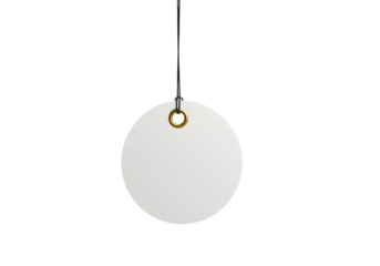White oval pendant light hanging from a thin cord isolated on transparent background