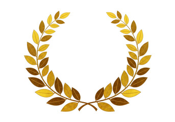 Golden laurel wreath isolated on transparent background
