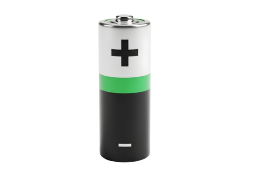 Single  battery with plus symbol isolated on transparent background