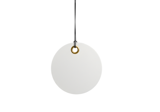 White oval pendant light hanging from a thin cord isolated on transparent background