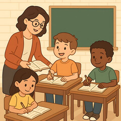 teacher and students in classroom