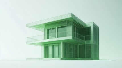 Wireframe two-story home isolated on a plain background for 3D architectural design or construction