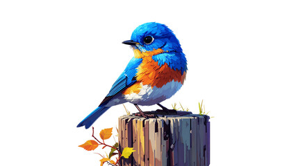 A vibrant, colorful blue and yellow macaw parrot, an exotic tropical bird with a large beak and feathers, sits on a branch in nature