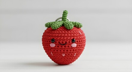 Knitted strawberry toy home decor textile art soft environment close-up craftsmanship