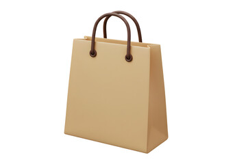 Brown paper shopping bag with dark handles isolated on transparent background