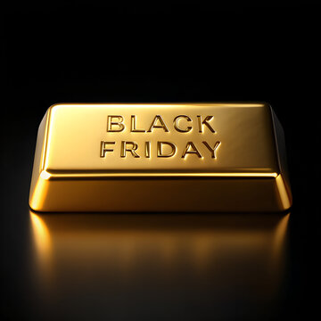 A retangular gold bar on a black background. The words Black Friday written in the bar.