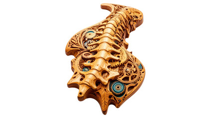 A wooden carved spine