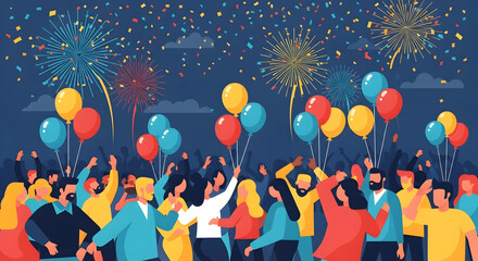 People Celebrating with Fireworks and Balloons at Event