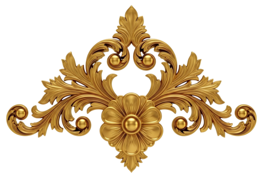 Ornate golden floral swirl ornament isolated on transparent background