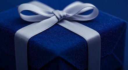 Elegant Blue Gift Box with Silver Ribbon and Bow