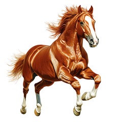 Naklejka premium Stunning photograph of brown horse running gracefully, showcasing its powerful physique and flowing mane. horse exudes energy and vitality