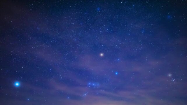 Milky Way stars on a dark cloudy countryside skies. Time-lapse video.	