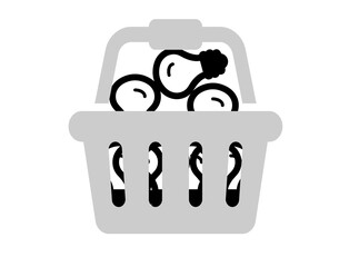 Laundry basket filled with clean white towels and bubbles, simple monochrome vector.