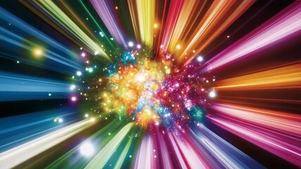 Colorful rays pulsate and move in stunning pattern, creating a vibrant display of light and energy