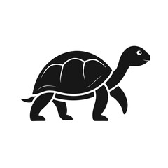 Minimalist Silhouette of Tortoise Walking &ndash; Black and White Reptile Illustration for Nature, Wildlife, and Educational Design