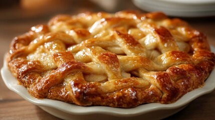 Warm, golden lattice-top pie fresh from the oven, baked to perfection and ready to enjoy