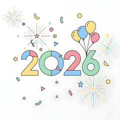 Celebrating Year 2026 with Balloons and Fireworks