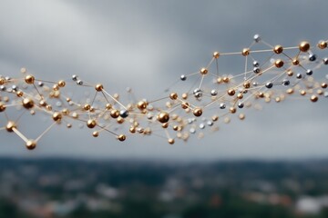 Delicate network of interconnected spheres shimmering against mo